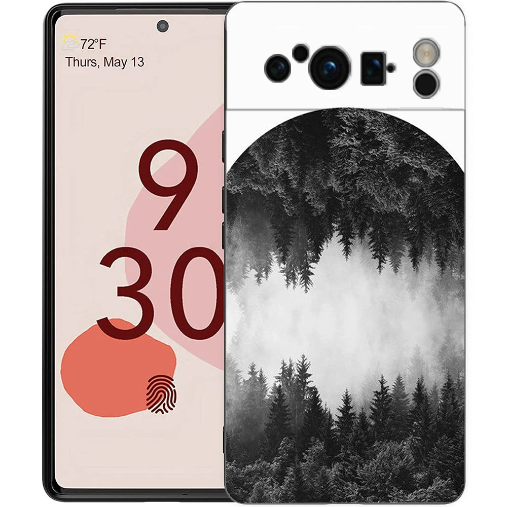 Forest Geometry Wood Design Shockproof Phone Case, Soft Silicone TPU Black Cover