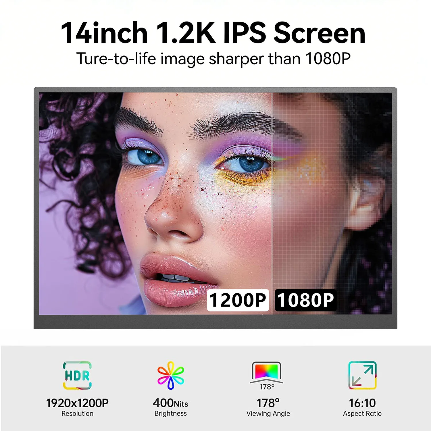 14인치 휴대용 모니터 1.2K 풀 HD PC 보조 화면 확장 모니터 게이밍 휴대용 디스플레이 (타입 C HDMI 지원)