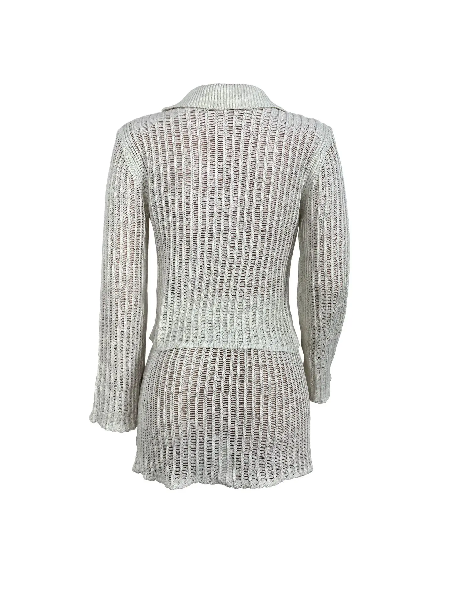 BKLD Club Outfits For Women Fashion Solid Color Casual Knitted Long Sleeve Turn-Down Collar Single Breasted Tops And Skirt Sets