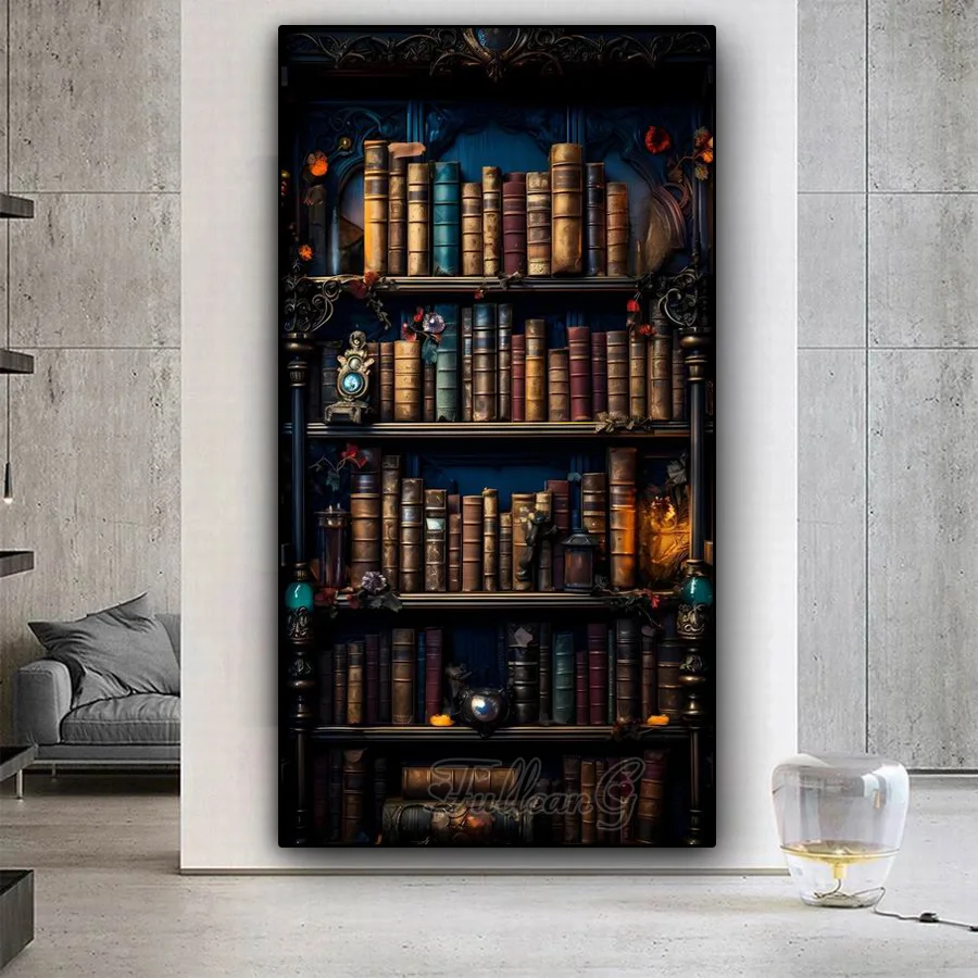 빅 사이즈 다이아몬드 페인팅 새로운 컬렉션 2024 책장 고양이 DIY 풀 모자이크 자수 동물 그림 쥬얼리 크로스 스티치 키트 