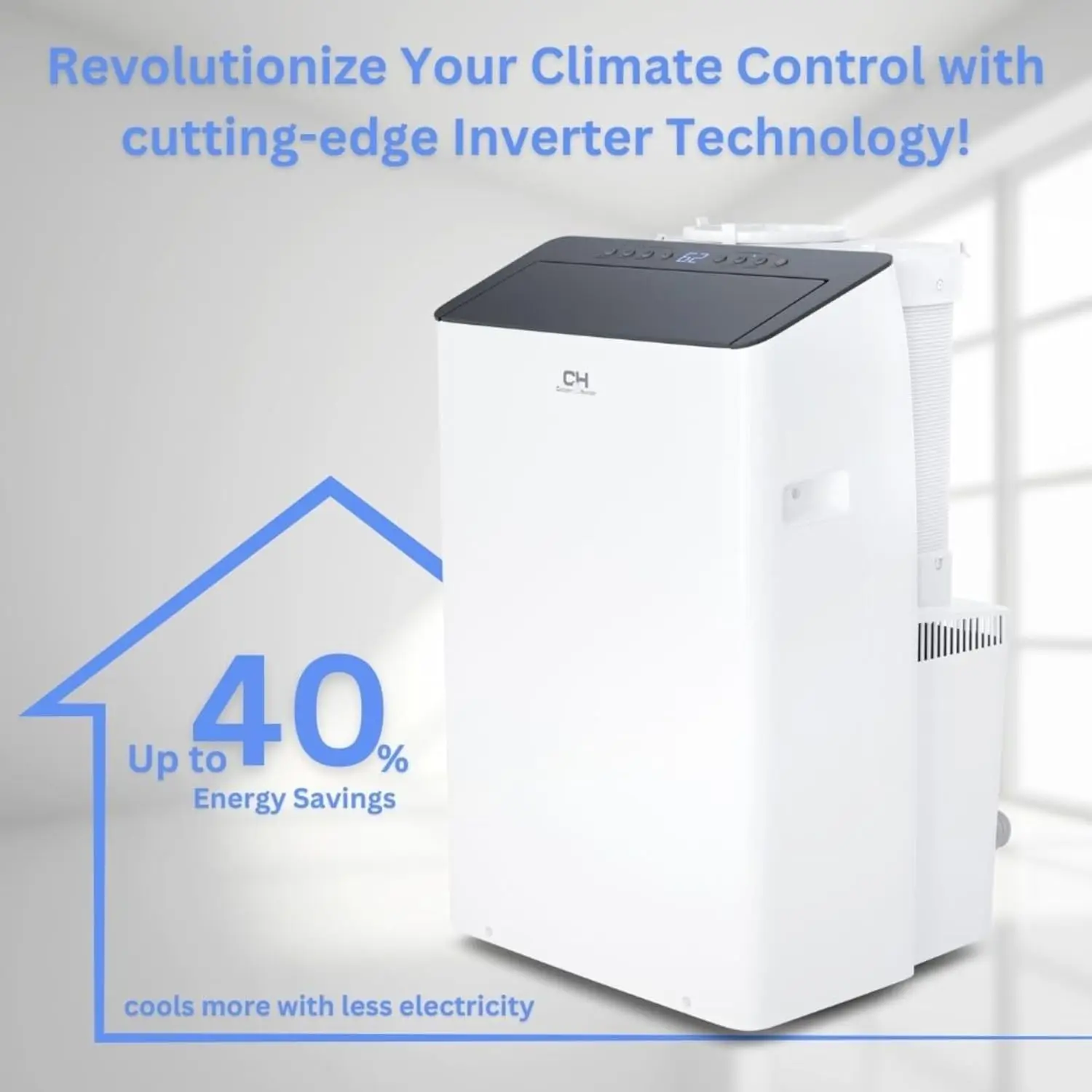 Inverter Portable Air Conditioner and Heater with Dual Hose, Dehumidifier, and Fan