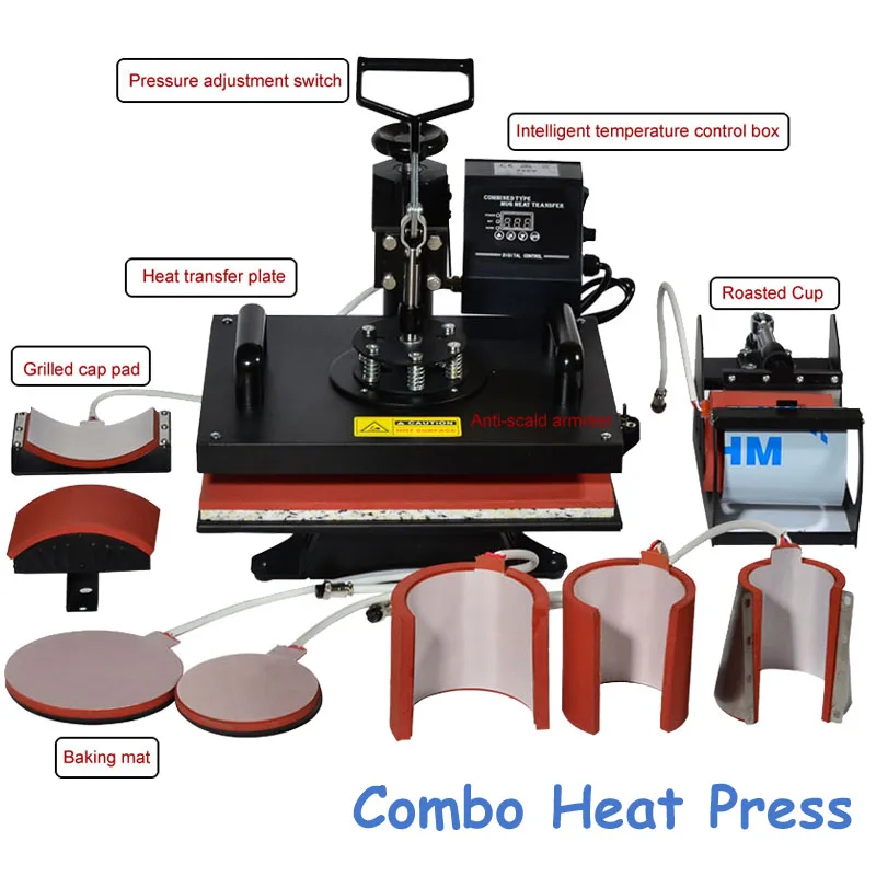 8 In 1 Combo Heat Transfer Machine Sublimation/ Heat Press Machine for Plate/Mug/Cap/T-Shirt /Phone case