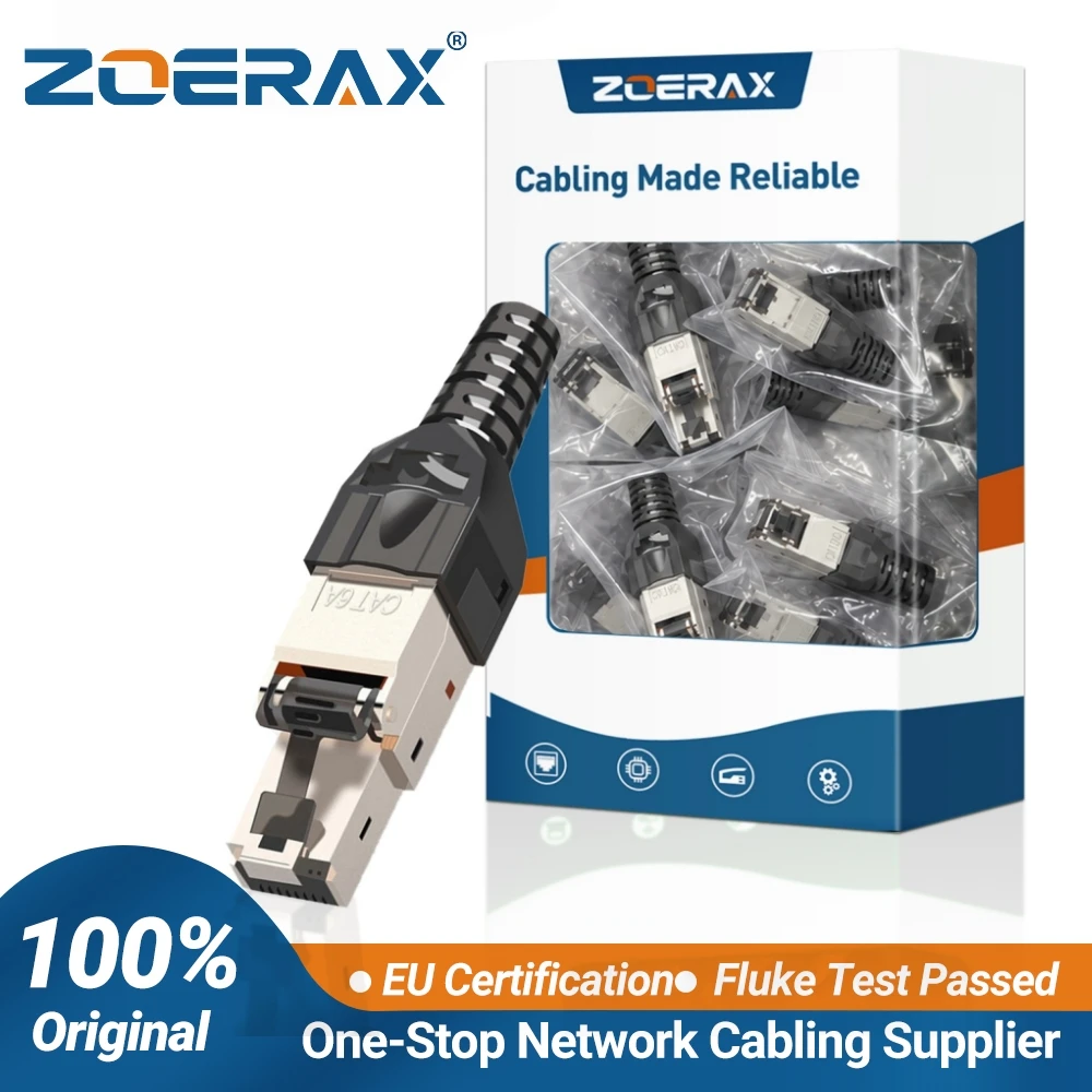 ZoeRax 10er-Pack RJ45 Cat8 Cat7 Cat6a-Steckverbinder, werkzeuglose, abgeschirmte Ethernet-Abschlussstecker aus Zinklegierung für 23AWG SFTP-Kabel