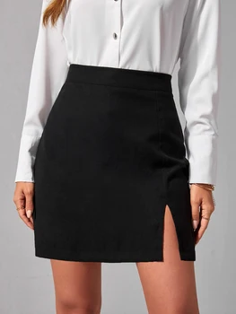 Women's Short Skirt Black High Waist Mini Skirt Side Slit Pencil Skirt Elegant Office Work Business Casual Spring Summer Skirt 1