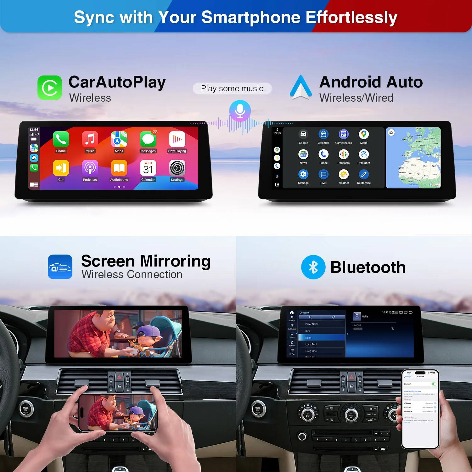 XTRONS 12.3" Android 14 Car Multimedia Player for BMW 5 Series E60 E61 M5 2K 8+128GB Car Stereo with CarPlay Android Auto EA4G - Image 4