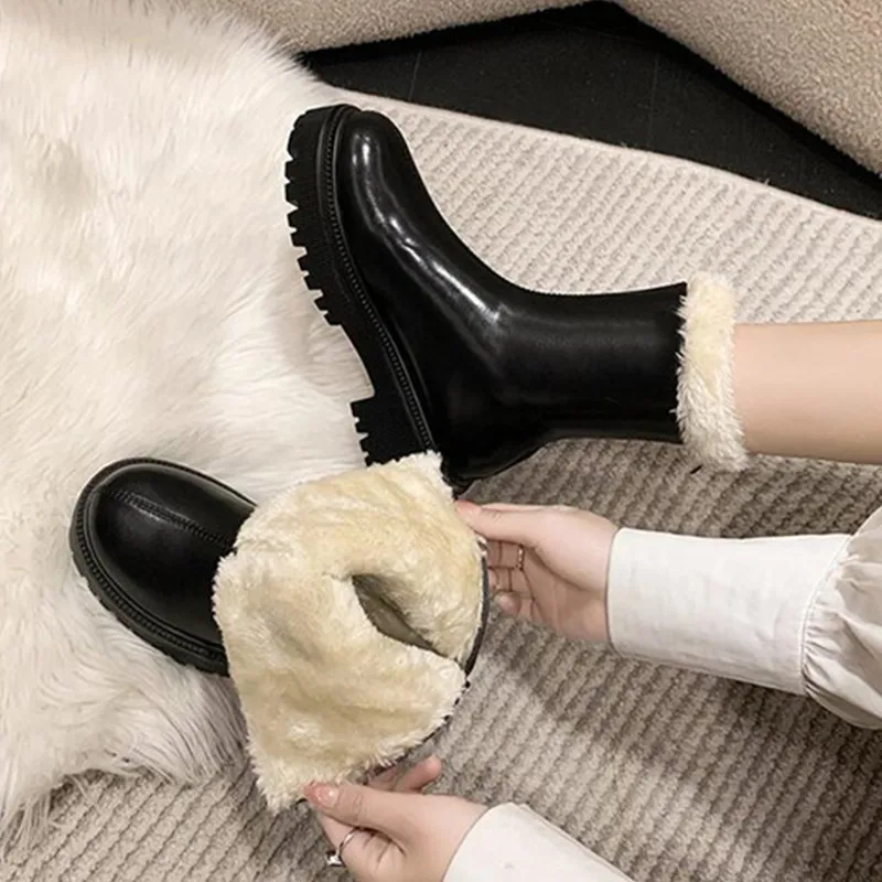 Platforms Women 2023 new High Boots Thick Heels Winter Warm Plus Velvet Women's Knee-High Boots Casual Thick Heels Shoes Woman