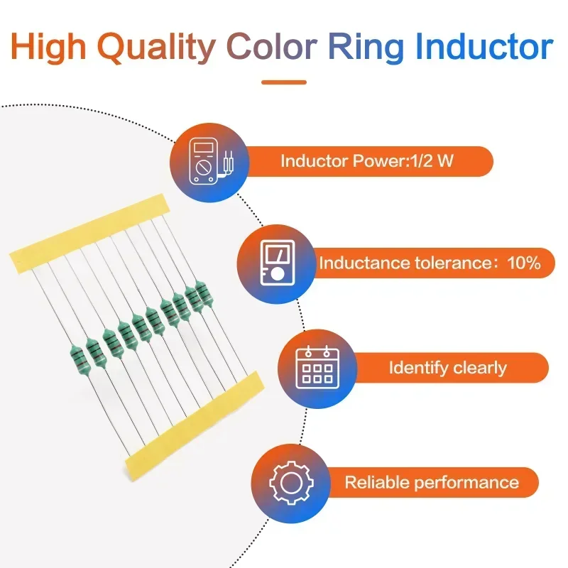 1/2W Color Ring Inductor Assortment Set 0.5W 1UH-4.7MH 20values*10pcs Inductors Assorted Kit 1UH 4.7UH 10UH 100UH 470UH 200pcs inductor assortment kit