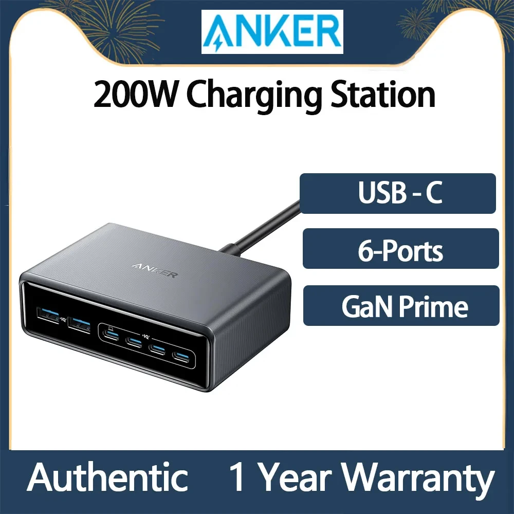 Anker-Prime USB C充電ステーション,250W, 200W,超高速6ポート,LCDディスプレイ,インテリジェントコントロールダイヤル,主充電器
