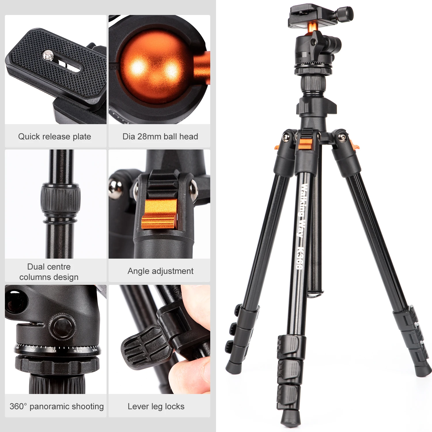 WalkingWay 62.99 Inch Professional High Camera Tripod for DSLR Portable Aluminum Travel Tripod with 360Degree Panorama Ball Head