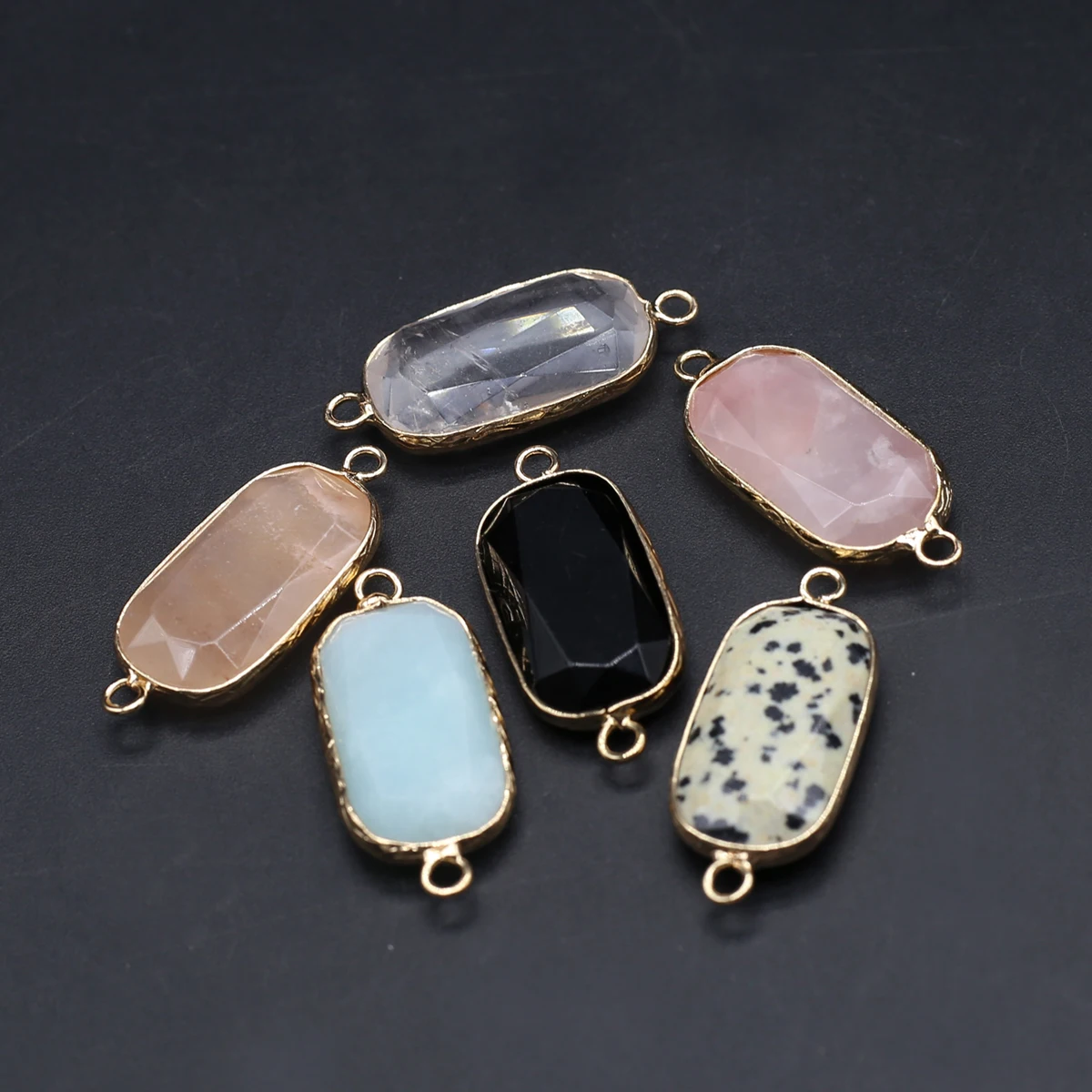 10PCS Wholesale Natural Semiprecious Stone Random Color Rectangular Gold Pendant Jewelry Making DIY Necklace Earring Accessories