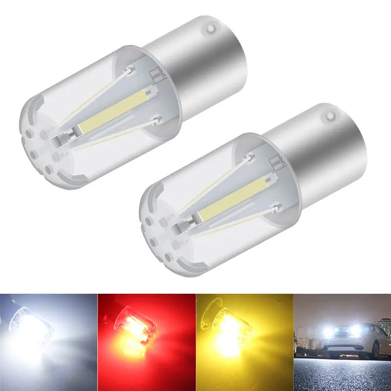 

2PCS P21W Led Lamp 1156 BA15s COB Car Light 1157 P21/5W Bay15D Bulb Auto Reverse Turn Signal Brake White DRL Turn Signal Lamp12V