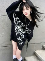 Goth Skull Print Harajuku Sweater Sweater Tops Aesthetic Women's Black Pullover Harajuku Fashion Streetwear Tops 2000 - Image 5