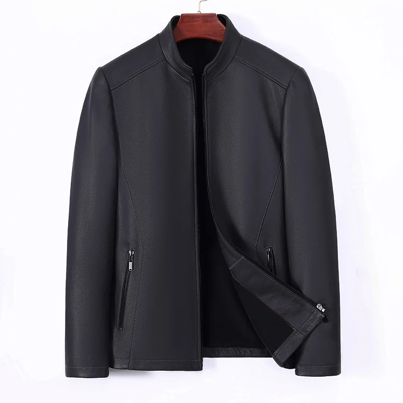 2022 Men's Leather Jacket Genuine Goatskin Mulberry Silk Line Windproof Simple Business Solid Leather Coat Casual Winter WB5144