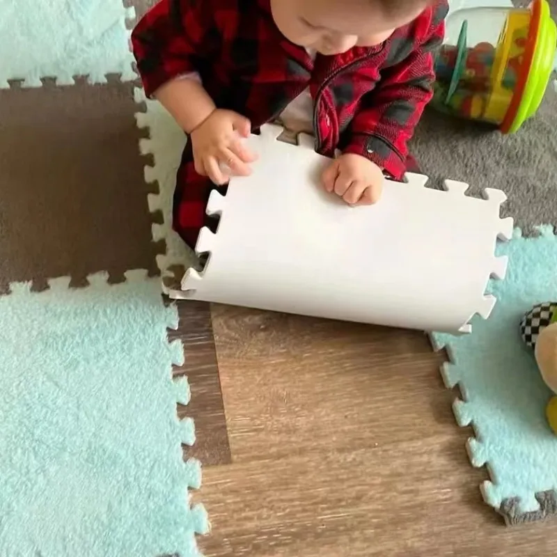 10PCS Children's Room Baby Play Mat Soft Plush Warm Carpet EVA Foam Plush Carpet Bedroom Shockproof Puzzle Mat Baby Toys