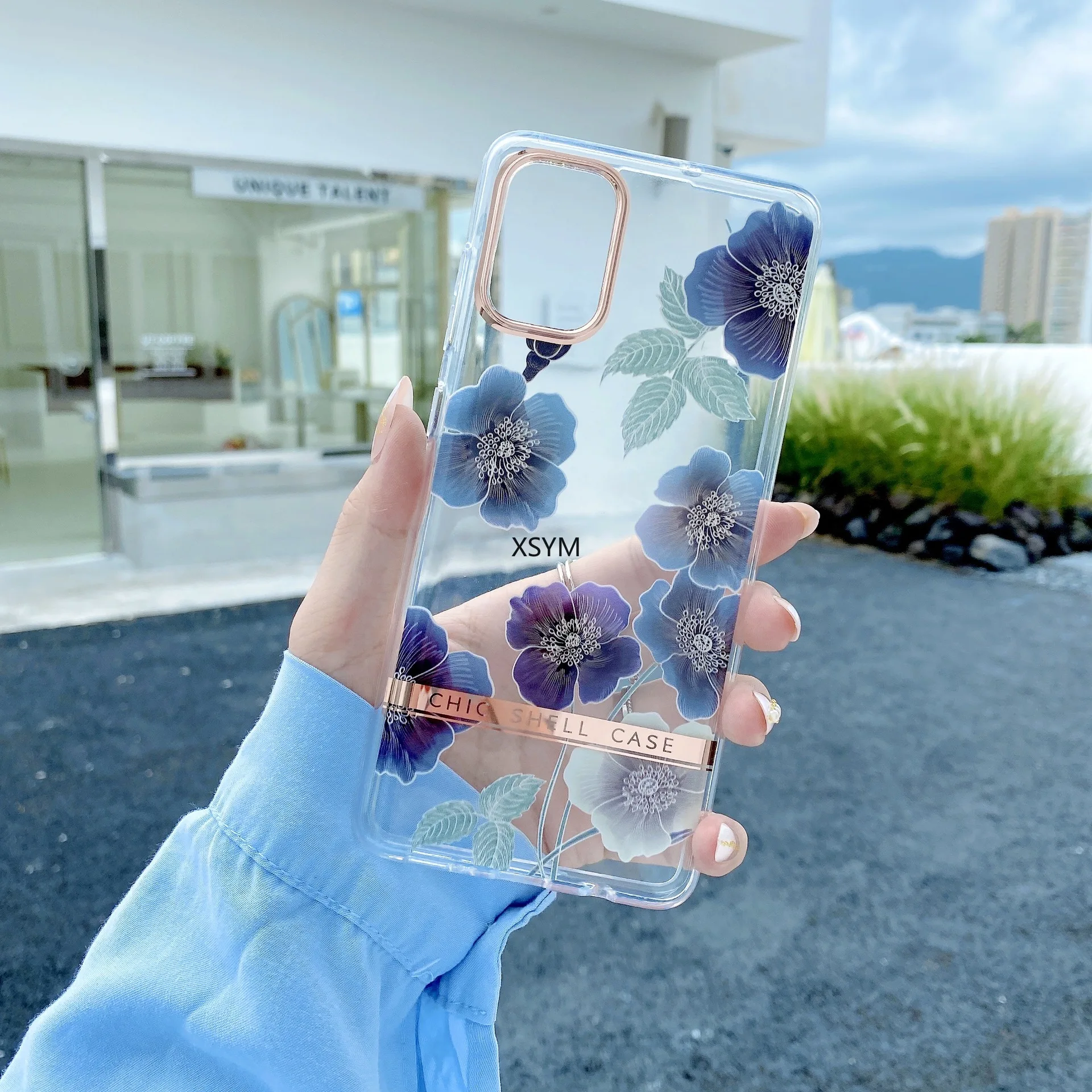 

Flower Pattern Mobile Phone Case Is Suitable for Samsung S22 A13 A32 S20 S21 A71 Transparent Electroplating Protective Cover