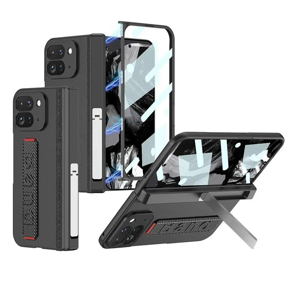 Premium Foldable Phone Case with Integrated Holder and Elastic Wrist Strap - Magnetic Hinge Shell Cover