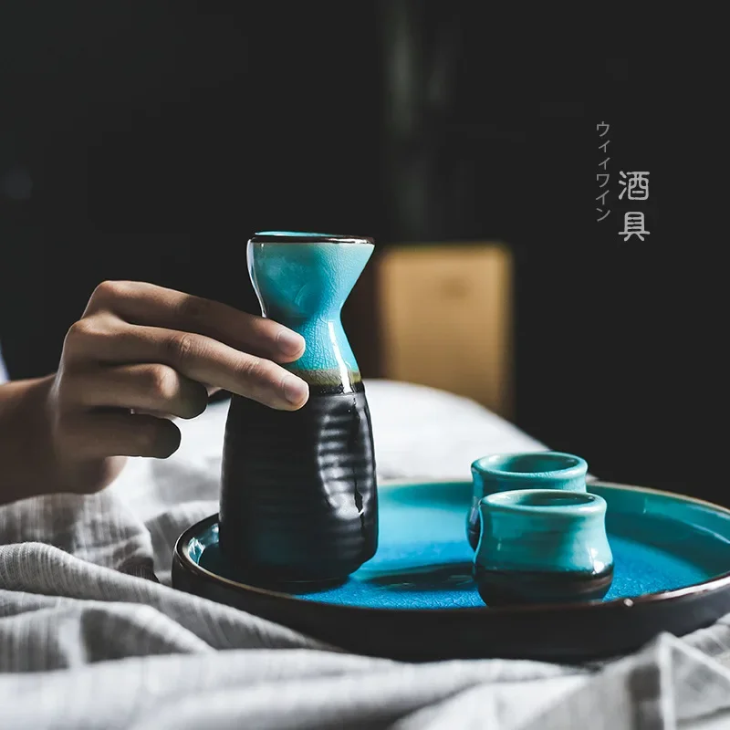 Japanese Ice Crack Glazed Ceramic Wine Set Sake Cup Flask Sprinkler Home Restaurant Wine Cellar Bottle Bar Accessories Gifts
