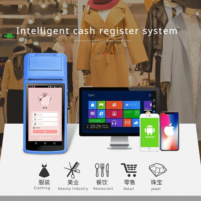 

Android 8.1 PDA Terminal POS Machine mini portable printer 58mm Mobile Receipt Bluetooth handheld cash register Touch screen