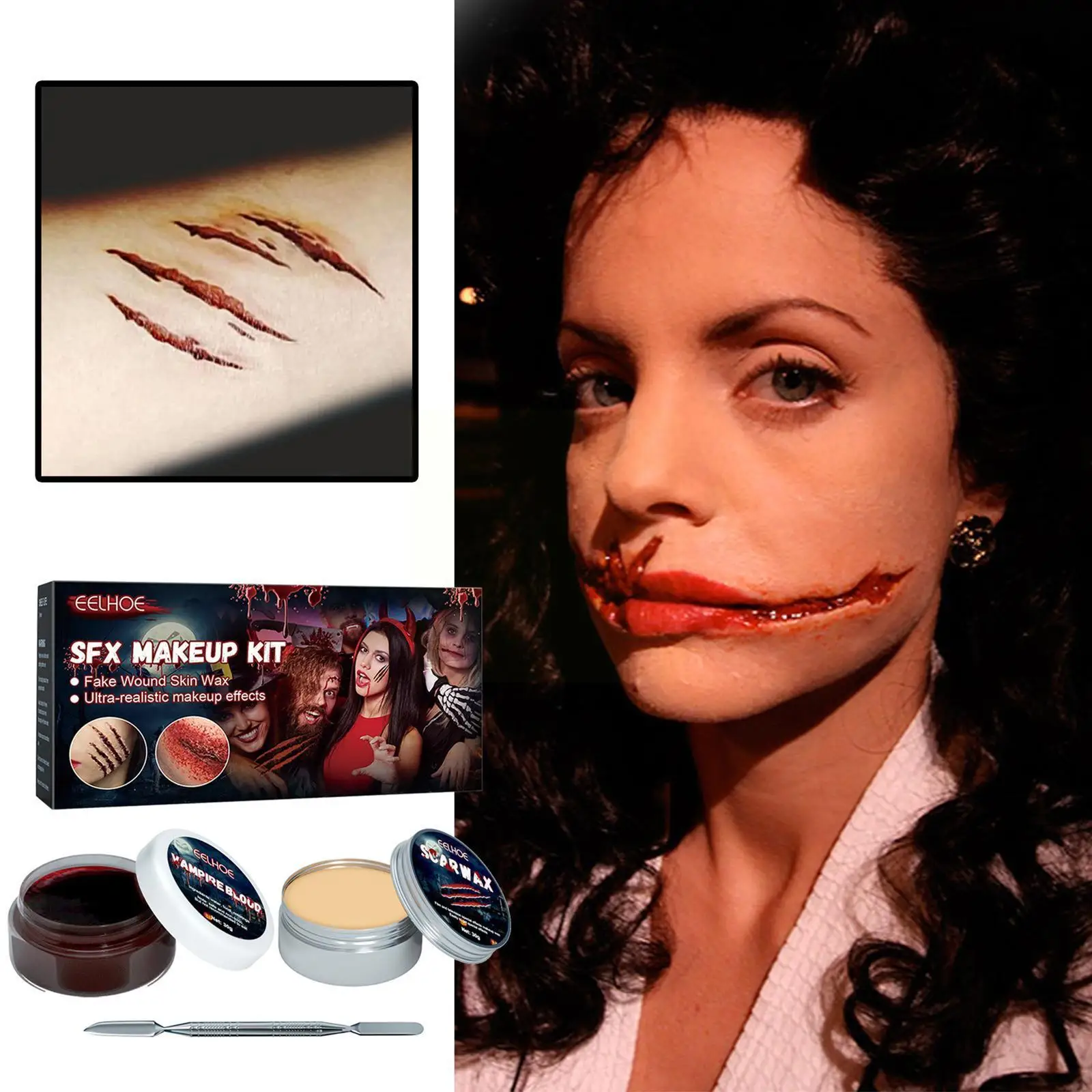 Mysense 3.5Oz(100g) Scar Wax Kit SFX Make Up Special Effects Fake Molding  Wound Skin Wax Body Paint Halloween Set Fake Nose Stage Zombie Cosplay  Costume SFX Makeup with Spatula