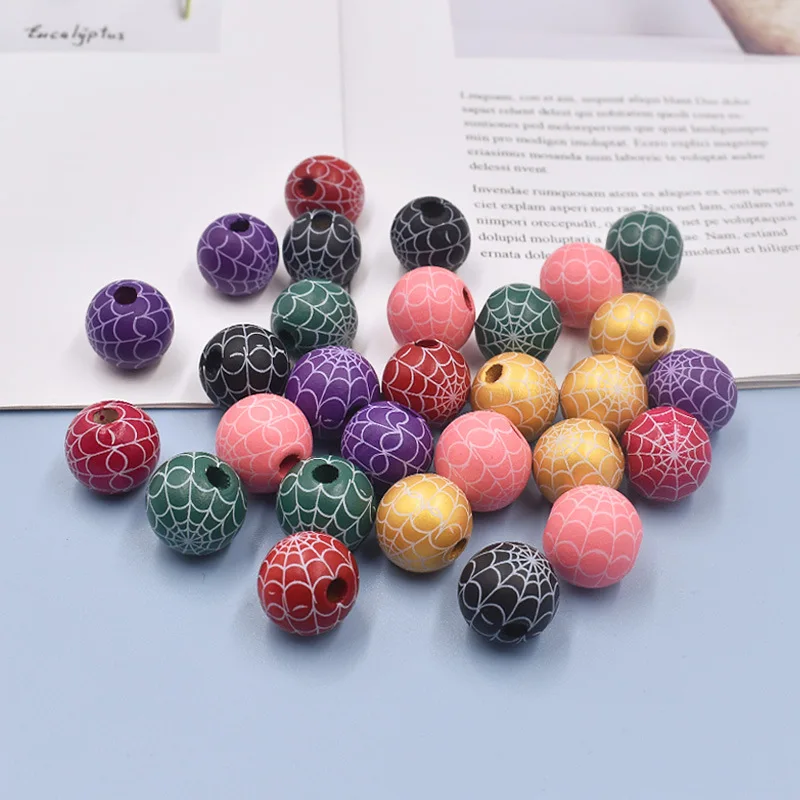 

20PCS Wooden Beads Natural Wood Halloween Spider Web Spacer Bead For Necklace Bracelet Jewelry Making Accessory