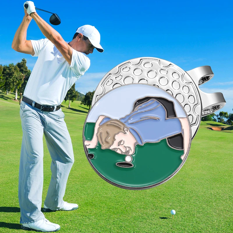 Funny Golf Ball Marker Hat Clip Baseball Cap Magnetic Clips Clothing Cartoon Dcorative Jewelry Metal Brooches for Golf Sports