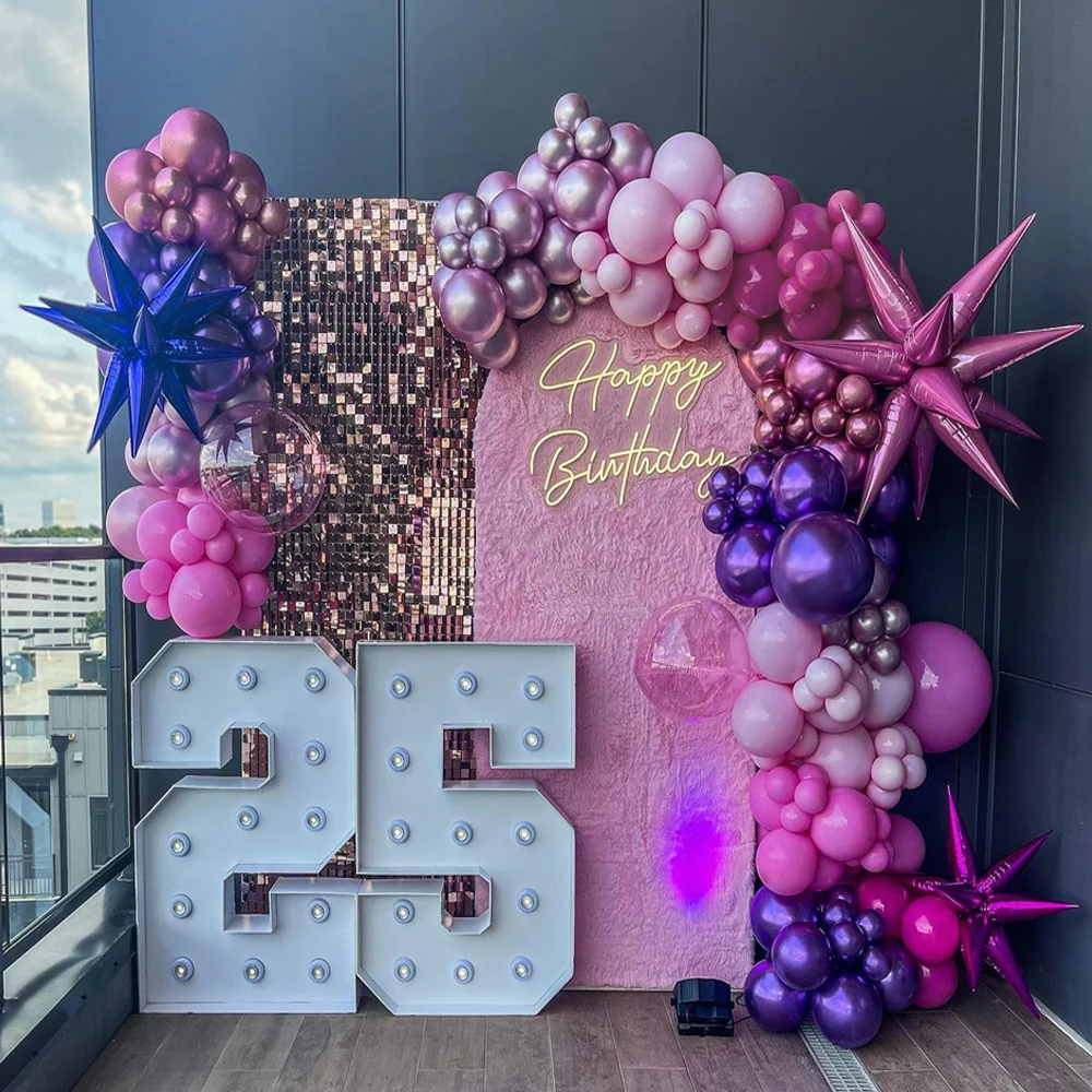 

1SET New Purple Rose Red Balloon Garland Kit Arch Metal Exploding Star Balloons Wedding Birthday Party Baby Shower Decorations
