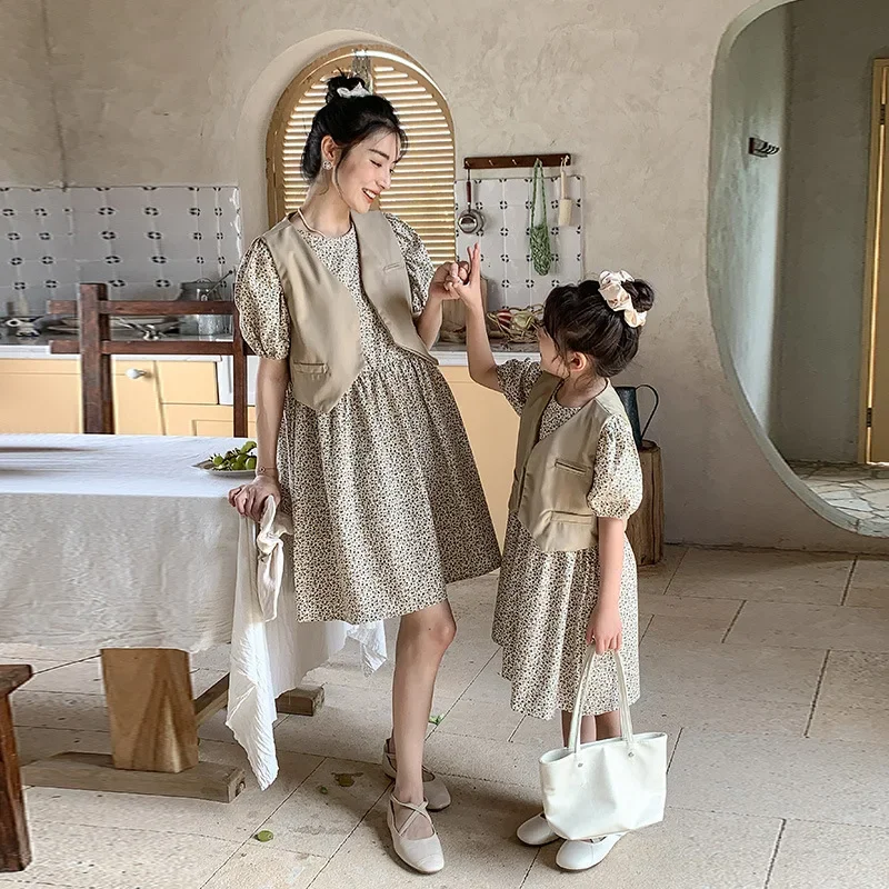 

Coordinated Mother and Daughter Matching Equal Dress Set Mom Baby Girl Clothing Women Sleeveless Vest Dresses 2 Pieces Outfits