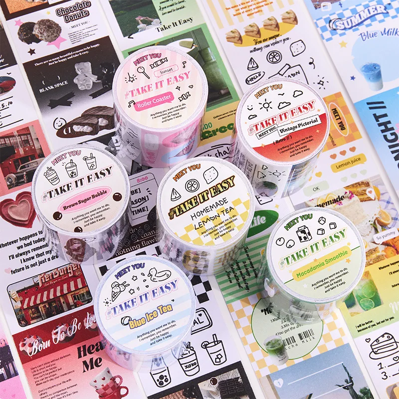 

MOHAMM 1 Roll Cute Bubble Iced Tea Cake Strawberry Paper Tape Creative Decorative Tapes for Collage Scrapbooking DIY Journaling