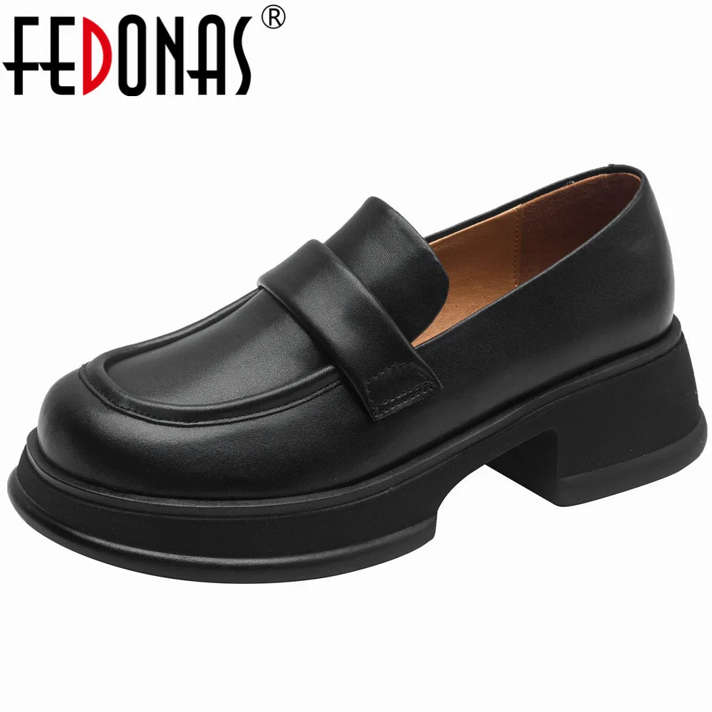 

Женские туфли на толстых каблуках FEDONAS, желтые классические лоферы на платформе с круглым носком из натуральной кожи, повседневная обувь на весну-лето 2024