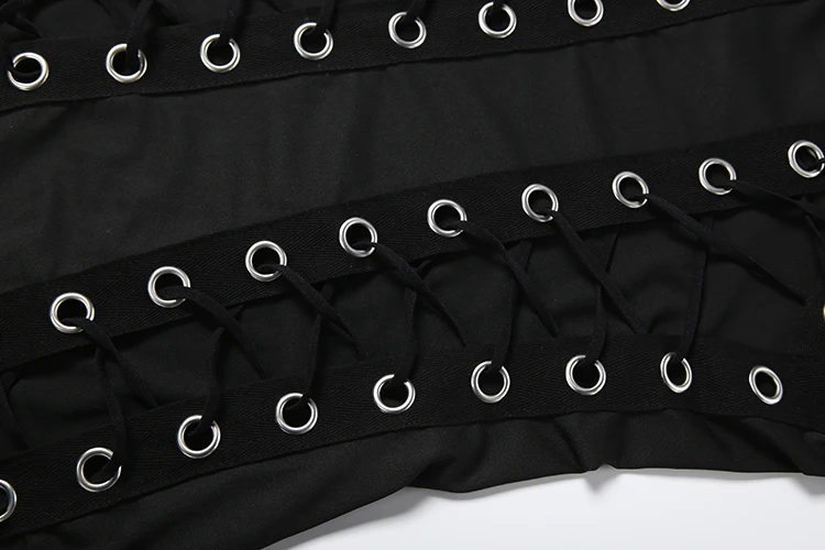 Kliou Sexy Hollow Mini-Kleid für Damen, O-Ausschnitt, ärmellos, Metallringe, Kreuzbandage, Dekoration, Midnight Club Party, Mode, figurbetont – Detail 8