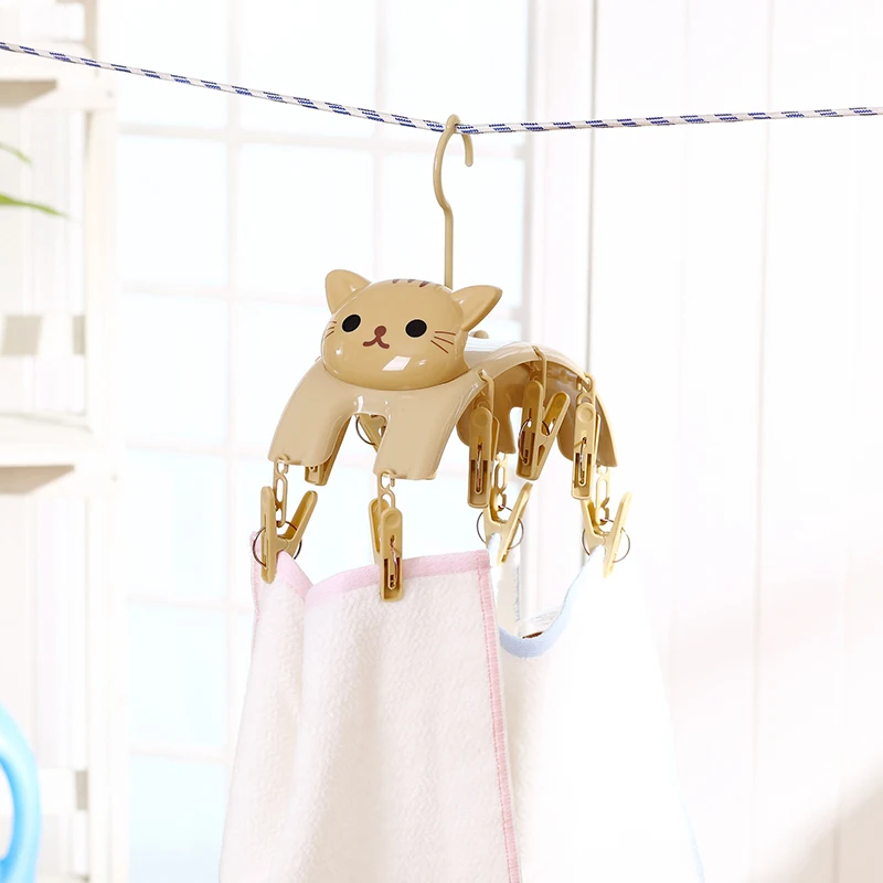 

Cartoon Cat Drying Rack Windproof Drying Hanger Home Bra Underwear Socks Non-slip Hanger Children Adults Wardrobe Storage Rack