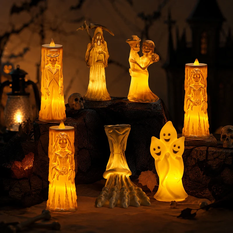 Spooky Halloween LED Light-Up Pumpkin Ghost Skeleton Desktop Ornament