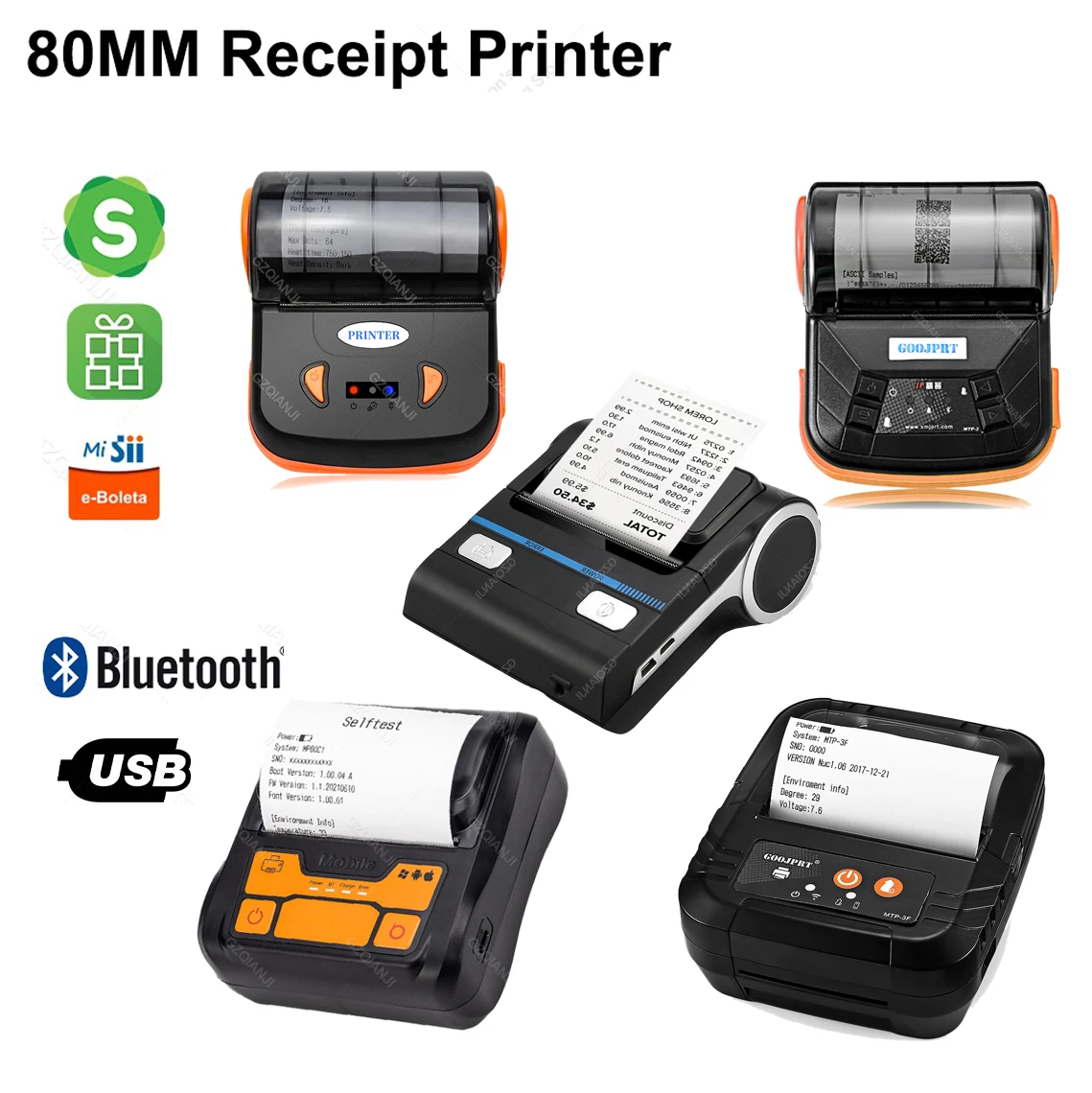 Mini imprimante de reçus thermique portable, Tikprotected, facture