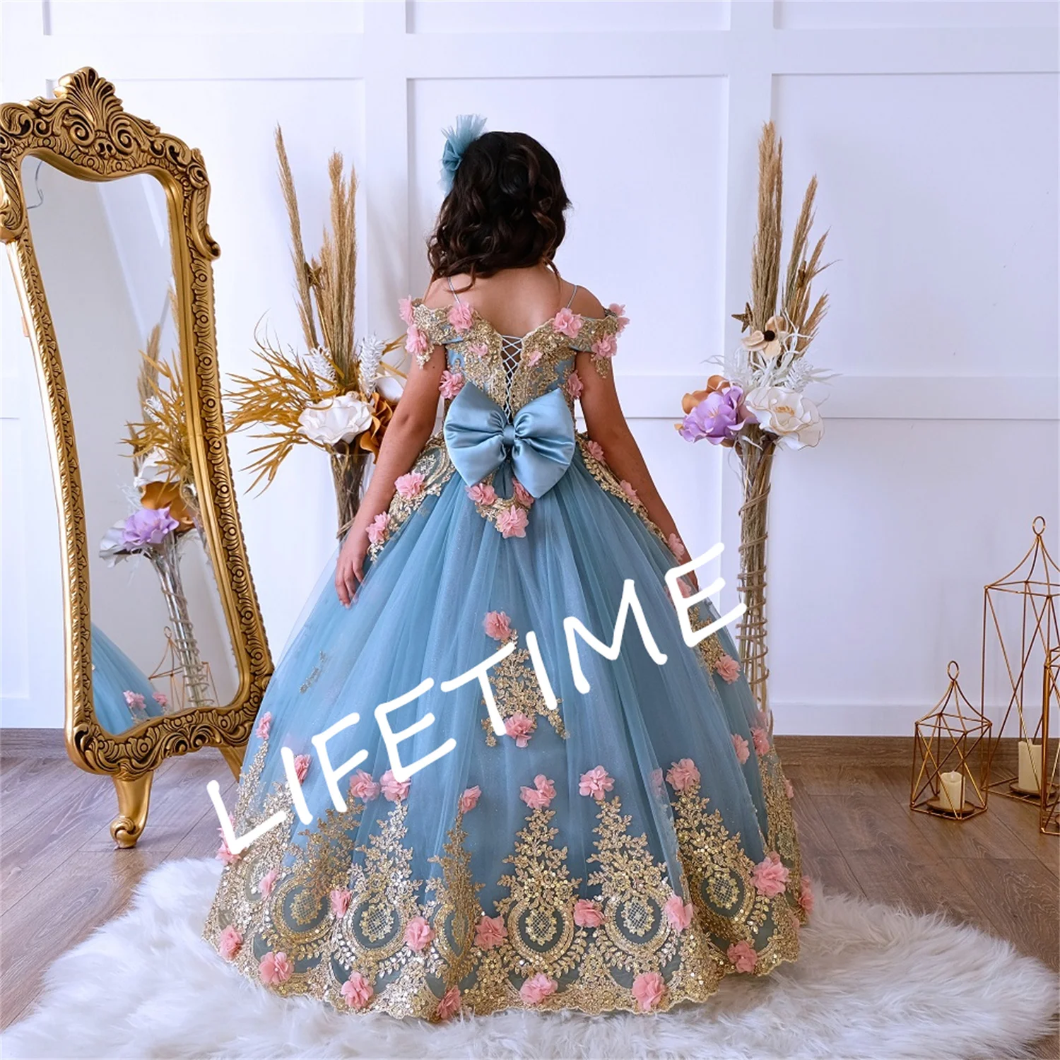 

Элегантное синее милое платье Quinceanera для маленьких девочек, цветочное раннее детское бальное платье, Детские праздничные платья для малышей
