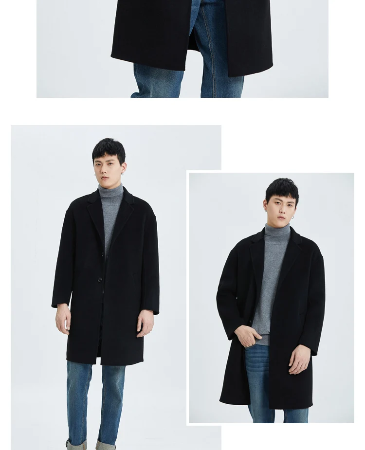 Doppelseitiger Wollmantel aus 100 % Wolle, Herbst-Winter, Herrenmode, mittellanger Anzugkragen, Wollmantel, Jacke, Trenchcoat – Detail 26