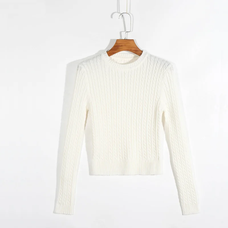 cute sweaters Spring and Autumn Women's Casual Solid Color Round Neck Long Sleeve Short Sweater black cardigan Sweaters
