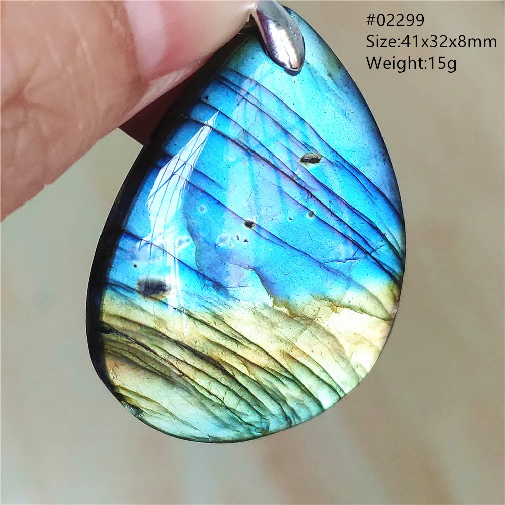 Natural Colorful Labradorite Pendant Water Drop Blue Light Rainbow Labradorite Women Men Necklace Jewelry AAAAAA