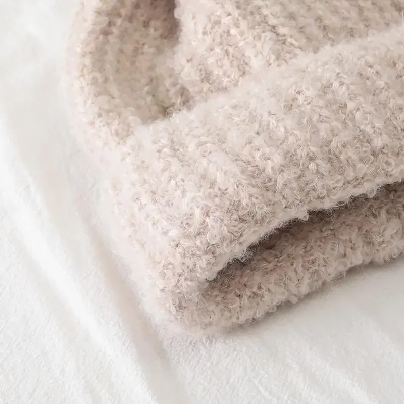 New Women Slouchy Winter Hat Fashion Decorate Cuff Loose Beanie Hat Warm Winter Fur Cap For Female Casual Streetwear Knitted Hat