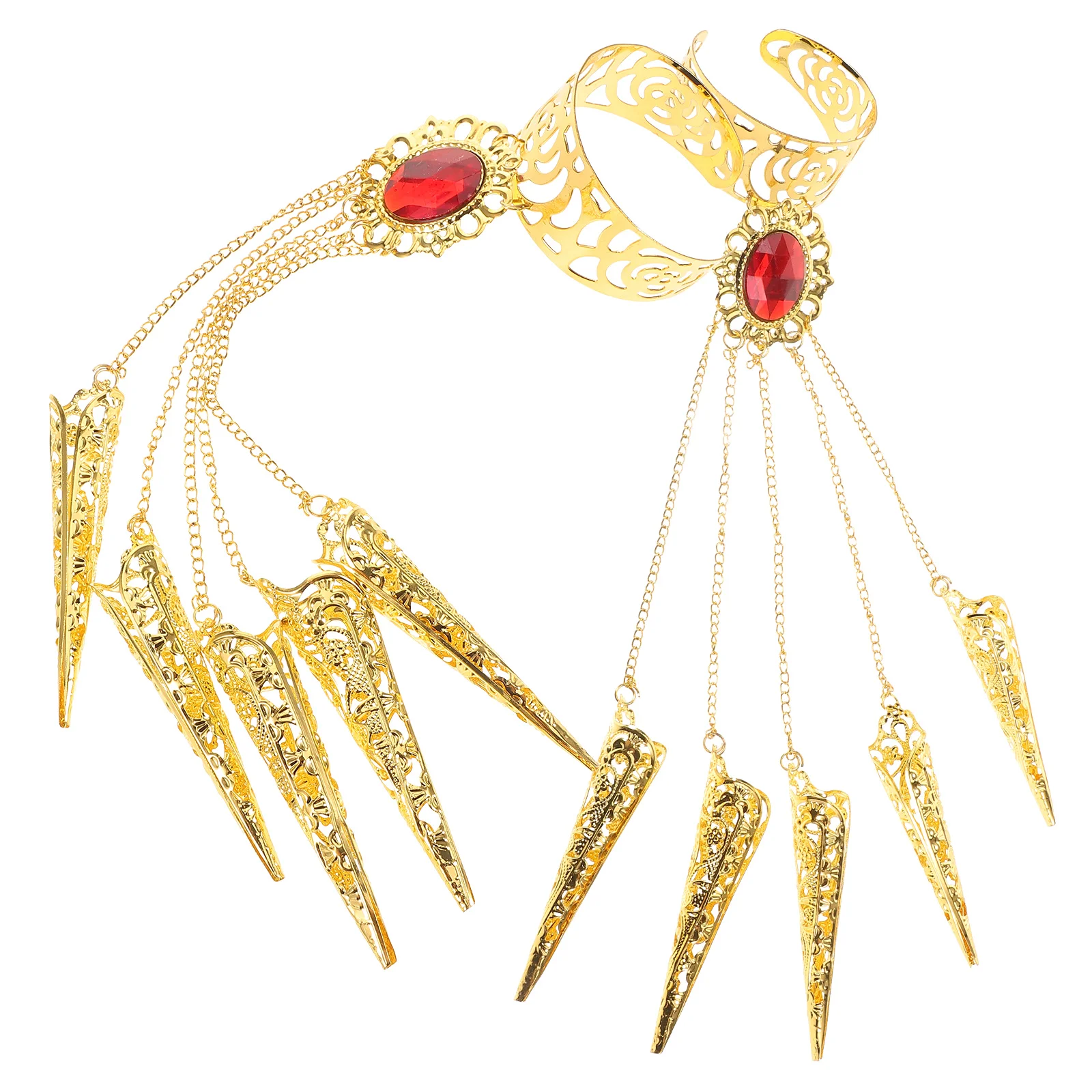 【Best SKU活动价 Guaranteed】 2 Pcs Stage Performance Bracelet Finger Jewellery Belly Dancing Outfit Nail Set Claw Rings Dance Cover Metal Accessories.