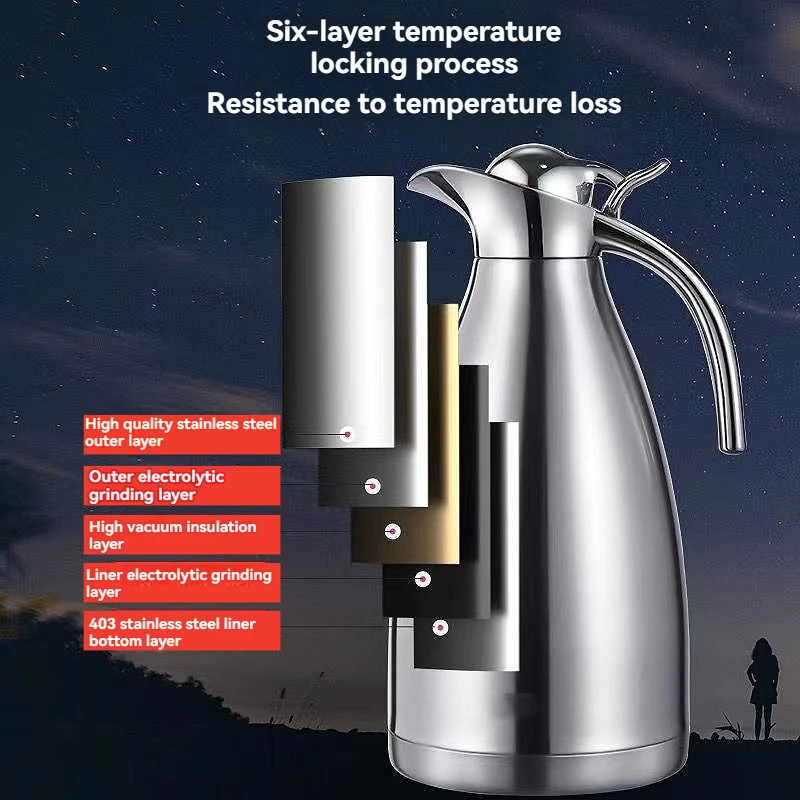 Description Picture 6 of item2L Large Double Layer Stainless Steel Thermos Bottle Home Bar Thermal Flask Kettle Tea Coffee Hot Water Jug Insulation Pot