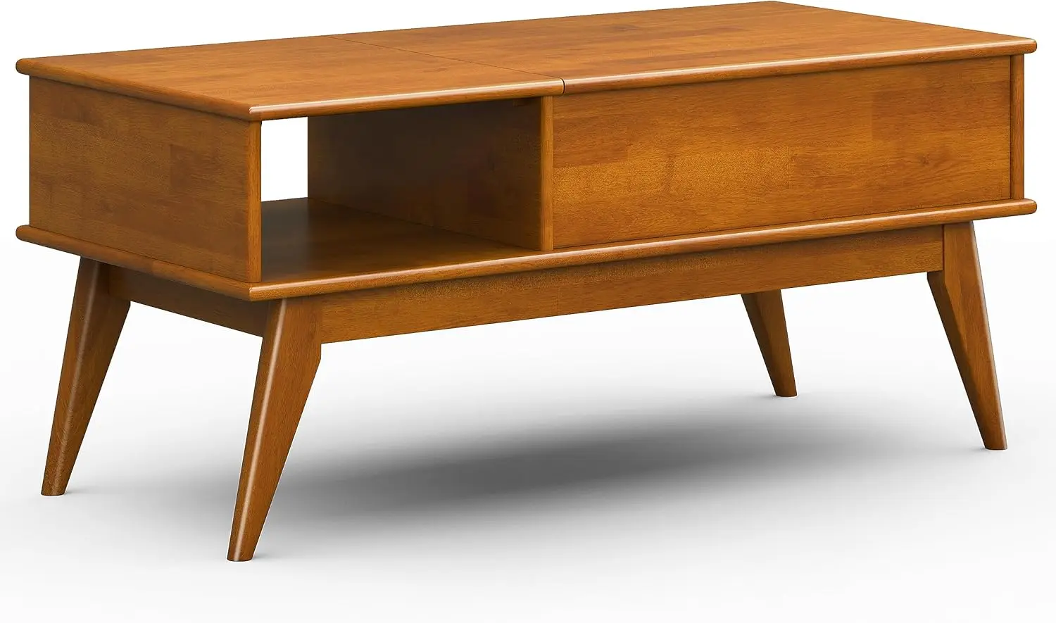 Draper Solid Hardwood 48 inch Wide Rectangle Mid Century Modern Lift Top Coffee Table in Teak Brown. 4