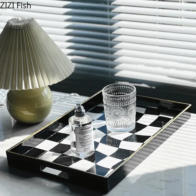 Abstract Distorted Checkered Pattern Storage Trays Decorative Dresser Table Skincare Cosmetic Containers Jewelry Organizer Shelf 2