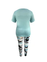 Plus Size Women's Casual Suit, Fashion Letter Print Camouflage Pants Two-Piece Set - Image 6