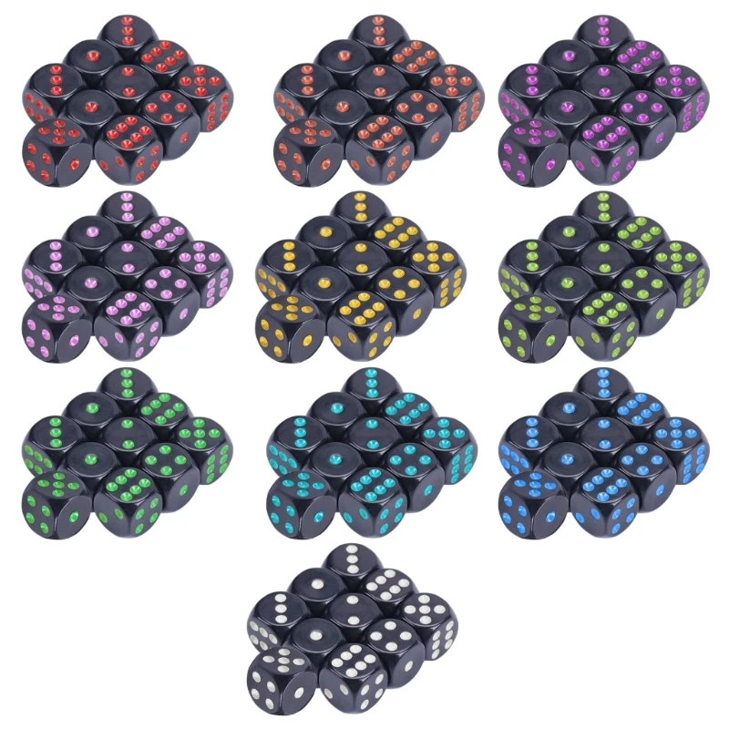 Acrylic 16mm Dices Colorful 6 Sided Dices Cubes with Dots Playings Square Block E56D