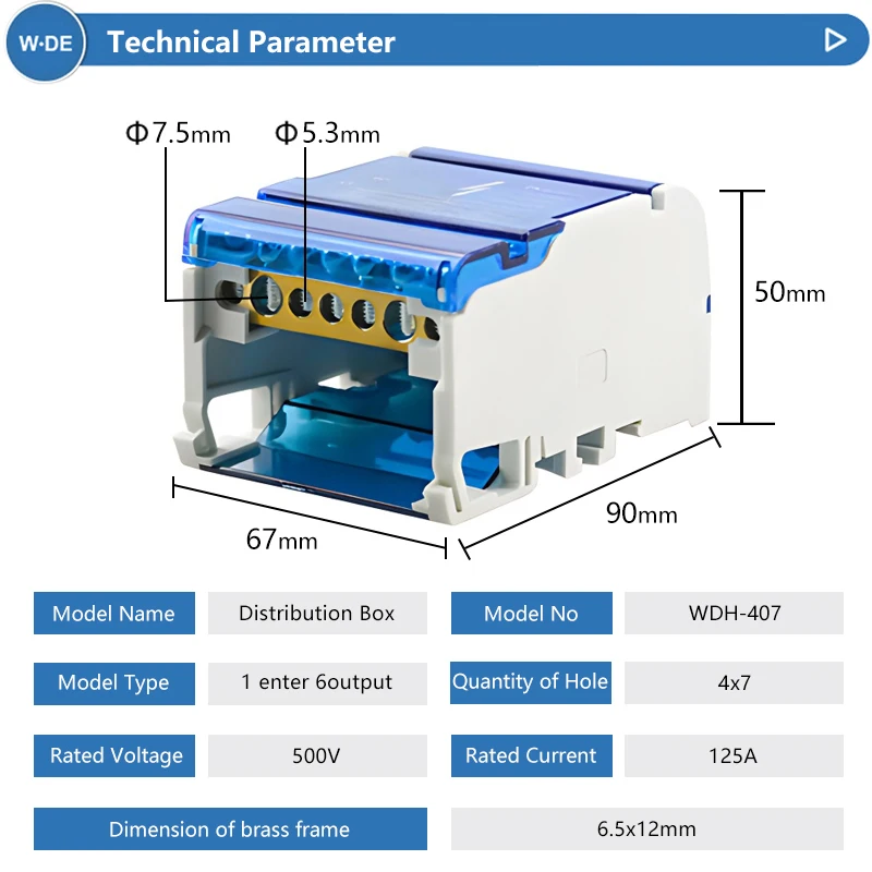 Wire Electrical Connector Din Rail Terminal Block Power Distribution Box 1 Piece WDH407 Screw Junction Modular Universal
