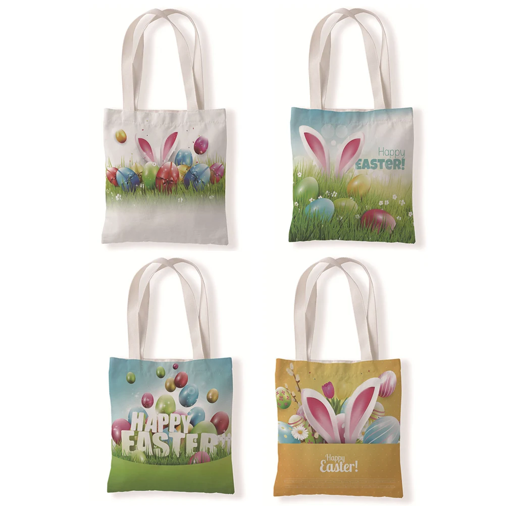 

Happy Easter Tote Bag Easter Day Rabbit Egg Shopper Bags Handbags Shoulder Bags Canvas Bag Casual Shopping Girls