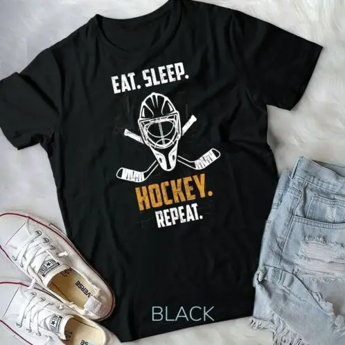 

Футболка унисекс для хоккея с надписью "Eat Sleep"