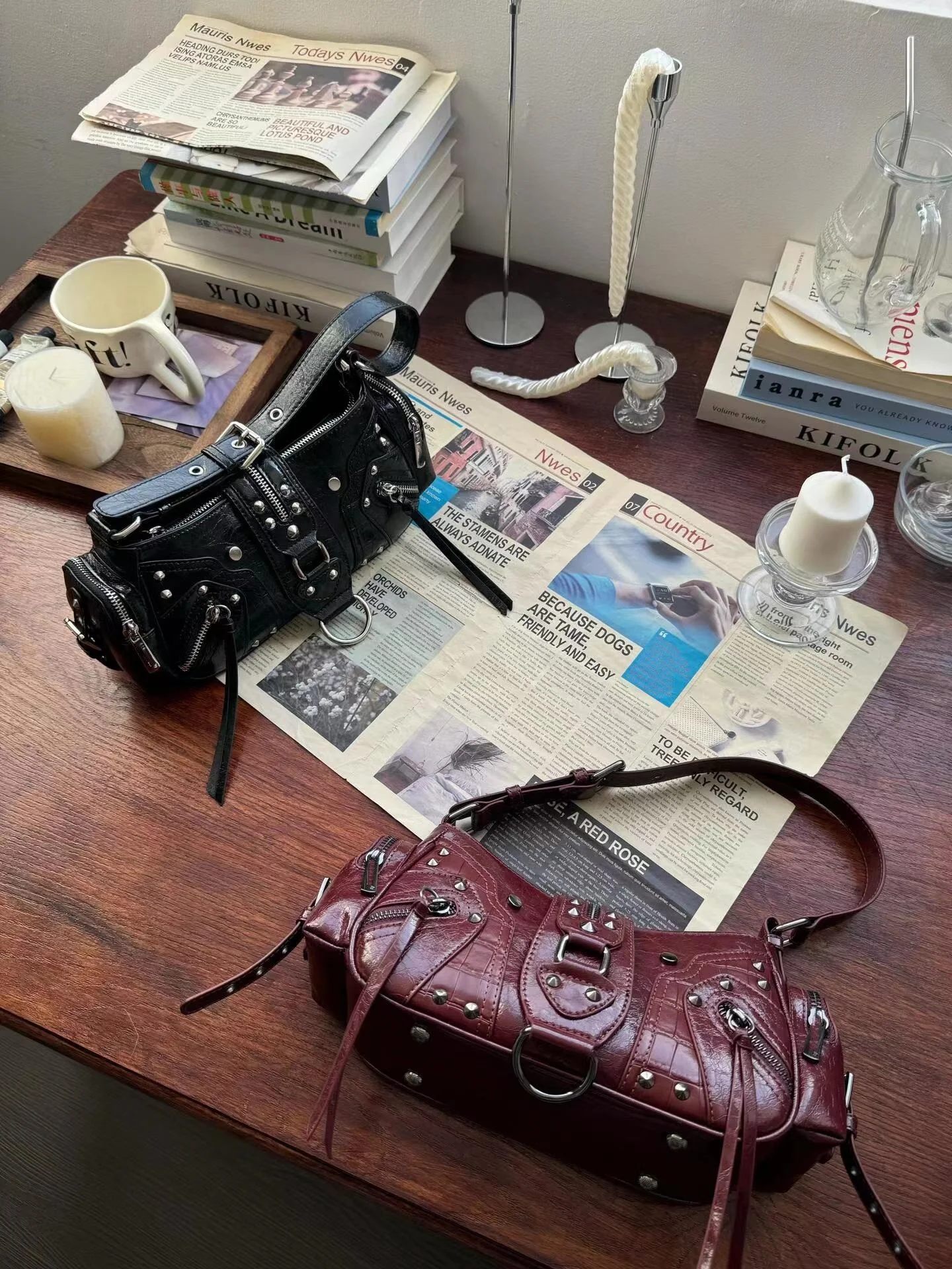 NEW Underarm Bags For Women Luxury Designer Handbag Purses New In Vintage PU Leather Rivet Decoration Shoulder Crossbody