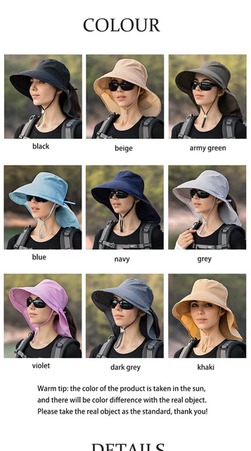 Cappello da sole a tesa larga da donna Cappello a secchiello Cappello estivo da pesca all'aperto Escursionismo Protezione UV anti-collo Scialle Visiera Cappello da donna Cofano_voghion.com