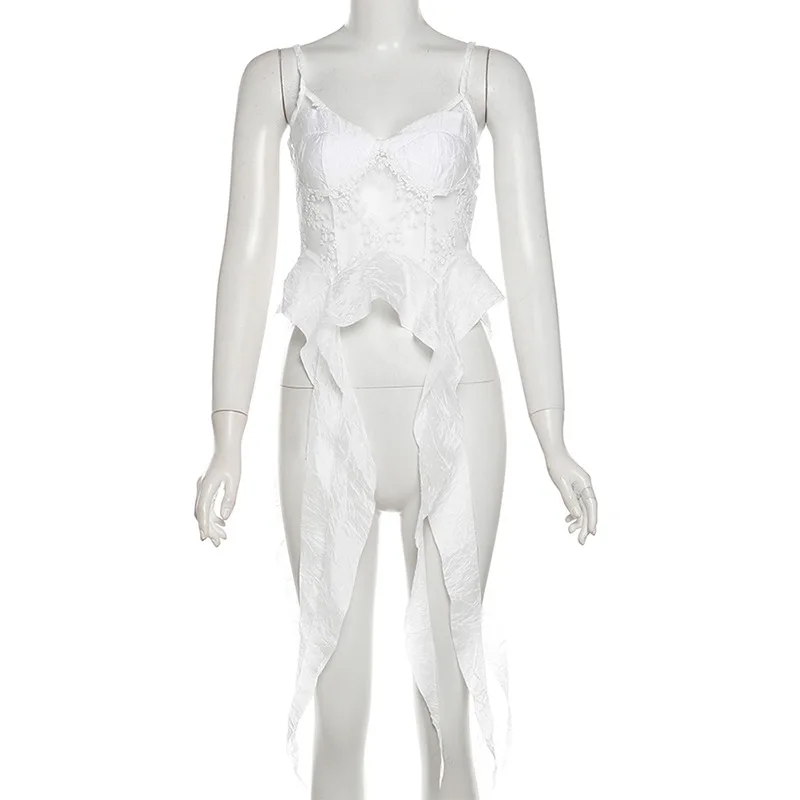 Nibber Splicing Summer New  Women Thin Sexy Perspective Lace Mature Beautiful Street Sweet Gentle Cool Women Ruffled Camisole